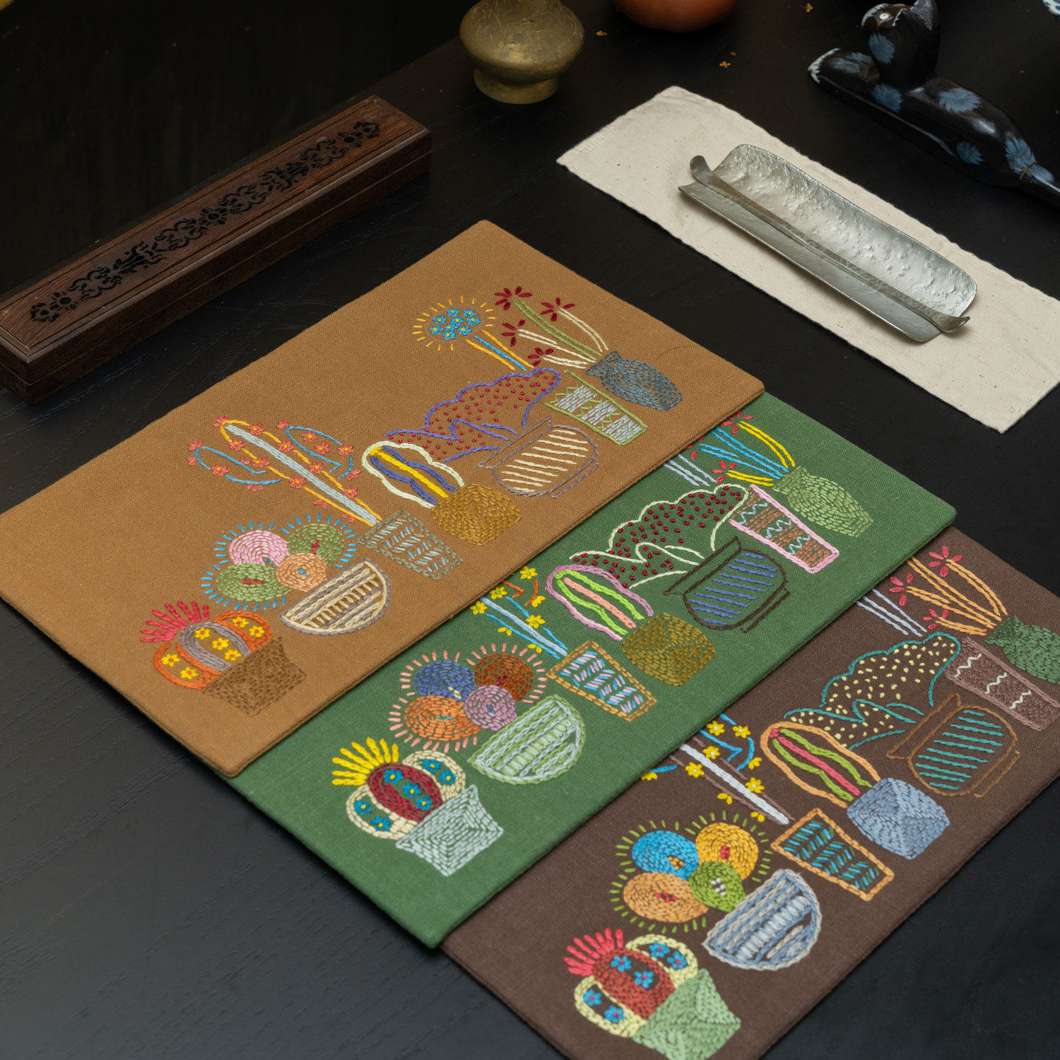 【与山翁】全手工刺绣仙人掌刺子绣茶席茶垫手工艺作品茶道周边,特色手工艺,刺绣,淘宝优惠券,粉丝福利购,淘宝优惠卷