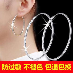 圆环小众设计百搭耳坠耳扣女 银耳环S925纯银大耳圈女气质夸张时尚
