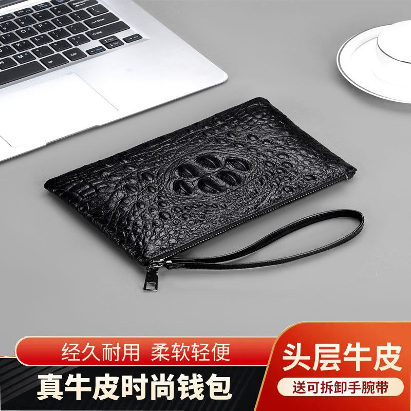 悍虎男复古牛皮压鳄鱼纹钱包