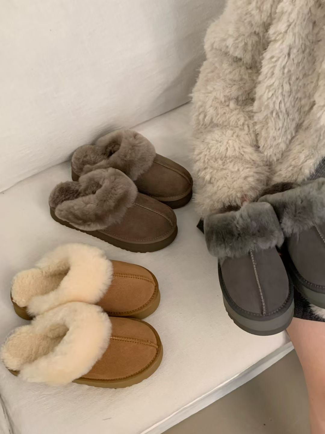 复古皮毛一体雪地靴女冬季加绒加厚保暖半包头一脚蹬防滑外穿棉鞋