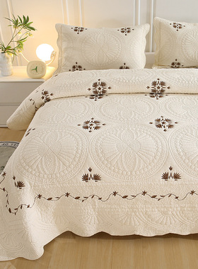 2025外贸轻奢高档美式绣花纯棉床盖绗缝被三件套双面全棉夹棉床单