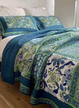 外贸美式绗缝被纯棉手工拼布床盖水洗空调夏凉被床罩薄被子三件套