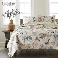 Bộ sưu tập các yếu tố hoa và chim quilting bông phong cách Mỹ là chăn ga gối ba mảnh điều hòa không khí mùa hè mát mẻ bằng tấm bông - Trải giường ga giường cotton