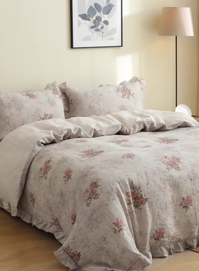 雨露汉麻花边印花四件套 100%Hemp天然抑菌干爽透气 美式全麻床品