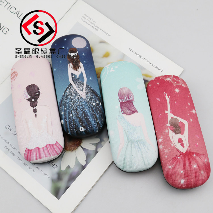 卡通美女背影大梭子铁盒时尚眼镜盒抗压男便携女学生近视老花镜盒