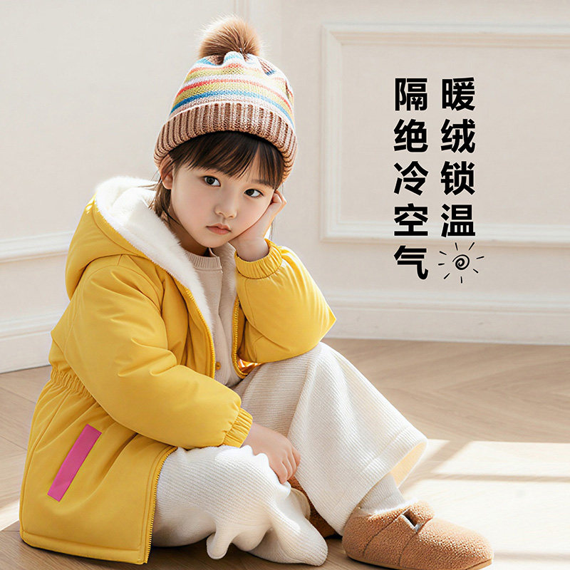 童装女童外套秋冬2025新款韩版小女孩儿童兔毛加绒加厚连帽风衣潮