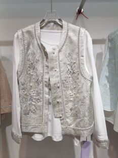 亮片短外套别致国风个性 高端中式 马甲T恤两件套 新款 欧韩2025春季