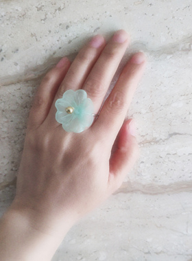 日系首饰系列欧根纱可爱超仙小众泡泡花果绿小花开口戒指清新显白