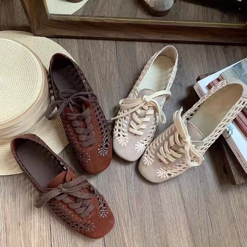 H家同款编织真皮猪笼鞋