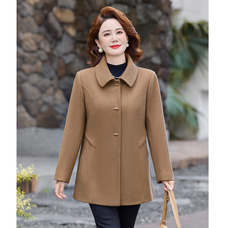 中老年女装时尚洋气毛呢外套中长毛呢外套