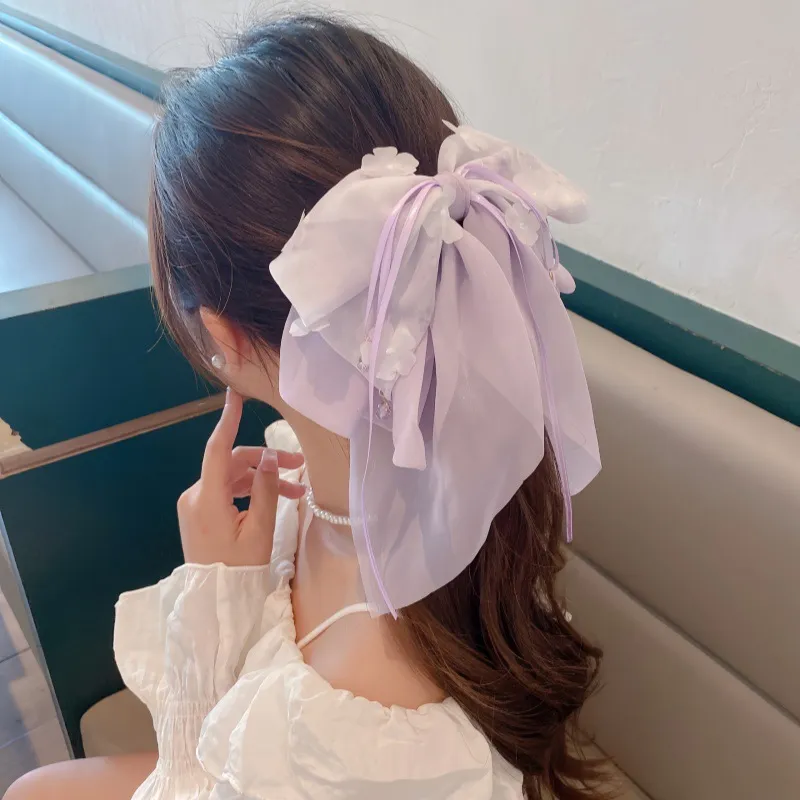 2025新款小清新网纱大蝴蝶结发夹后脑勺高马尾夹顶夹抓夹发饰头饰