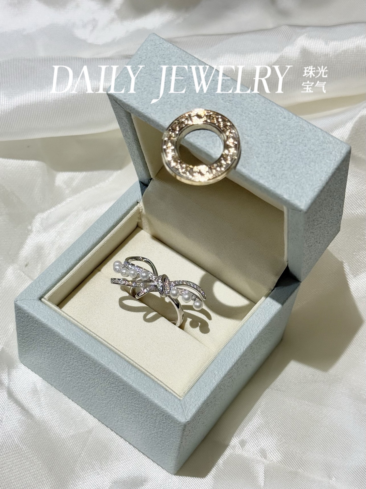 天然淡水珍珠3mm左右蝴蝶结款式S925纯银戒指温柔感拉满圣诞礼物