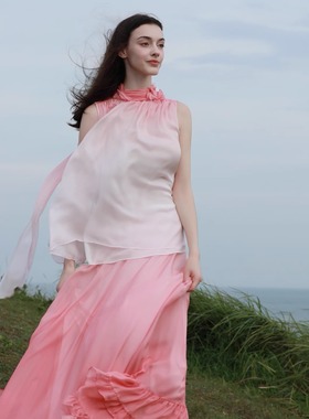 VAN SUNSUN上善2025夏季|粉黛轻盈100桑蚕丝无袖套装