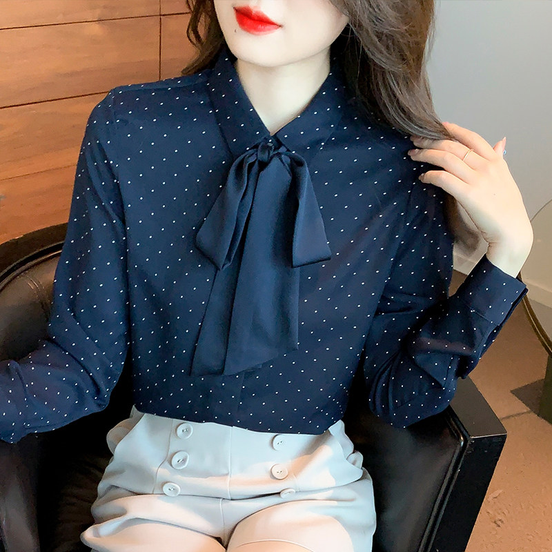 蝴蝶结衬衫女长袖秋季设计感小众蕾丝衫/雪纺衫