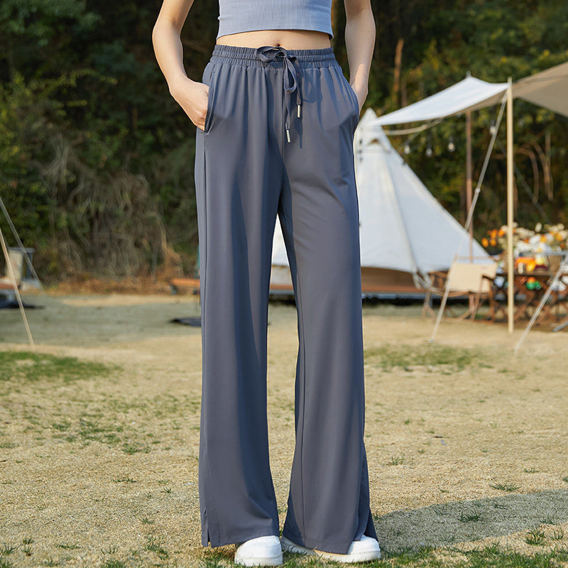 夏季防晒速干裤女士户外运动冰丝弹力凉感开叉阔腿裤百搭宽松潮流