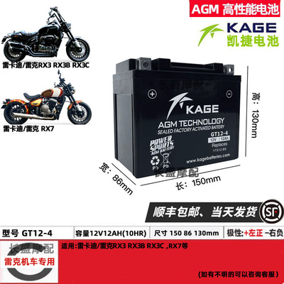 GT12-4雷克RX3 RX3B RX7 650雷卡迪V300 电瓶12v12ah摩托车蓄电池