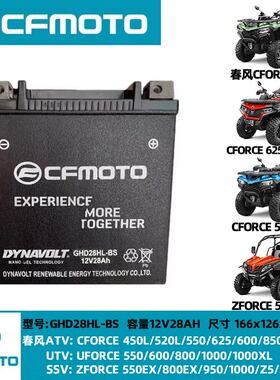 GHD28HL/30HL-BS春风450L 520ATV CF400AU电瓶12V28/30AH蓄电池