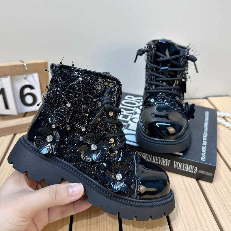 马丁靴女童女童秋季新款黑色皮靴