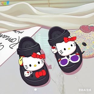 女孩黑色洞洞鞋女童外穿防滑防臭儿童高颜值超好看拖鞋中大童夏季