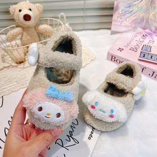女童毛毛鞋2025新款冬季加绒豆豆鞋儿童二棉鞋子小童中童宝宝棉鞋