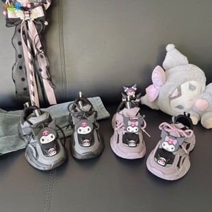 2026新款黑色女童运动鞋轻便网面透气春款儿童鞋子女款老爹鞋双网