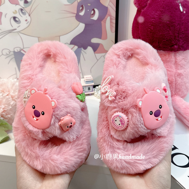 女童毛毛拖鞋女孩秋冬室内家居2025新款儿童毛绒棉拖鞋防滑防臭冬