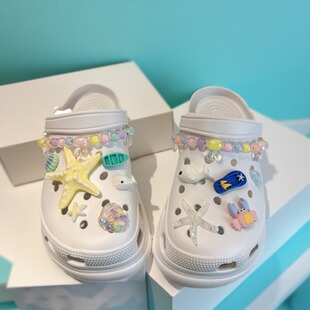 中大童白色厚底增高洞洞鞋儿童高底拖鞋外穿时尚洋气女童户外海滩