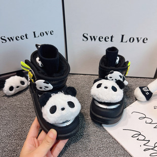 男童熊猫雪地靴男款2025新款冬季加绒加厚儿童东北大棉鞋防水防滑