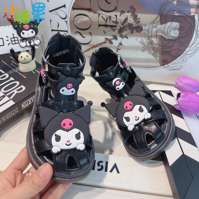 女童黑色编织凉鞋女款高颜值2025新款儿童小孩女生小学生时尚女鞋