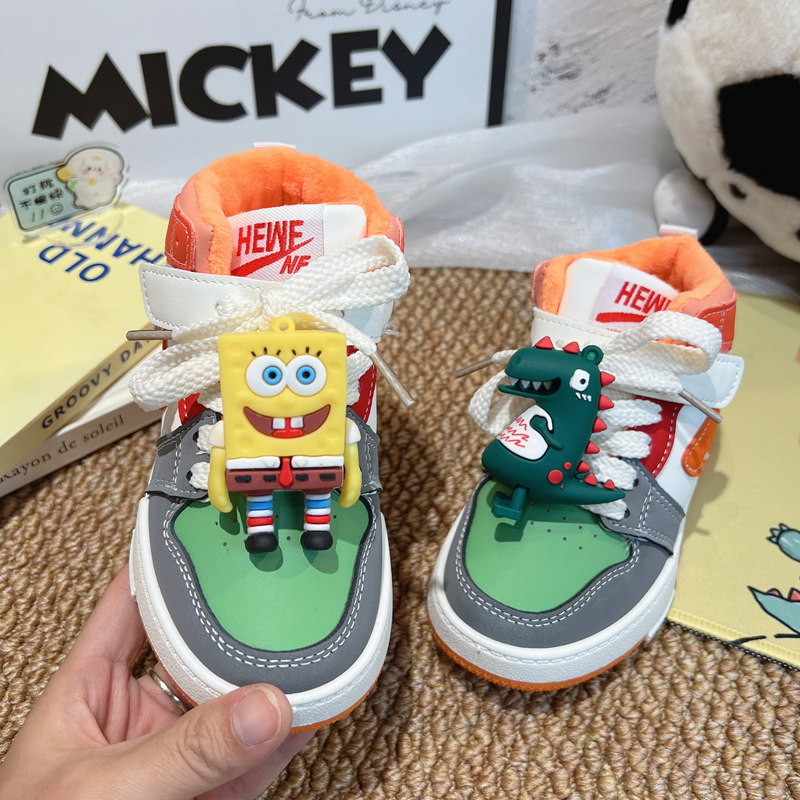 男童加绒秋冬款鸳鸯高帮板鞋2026新款冬季二棉鞋儿童皮面运动鞋男