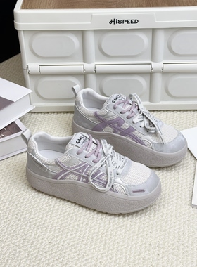 显脚小德训鞋女2026春新款复古百搭网面透气双鞋带板鞋软底摇摇鞋