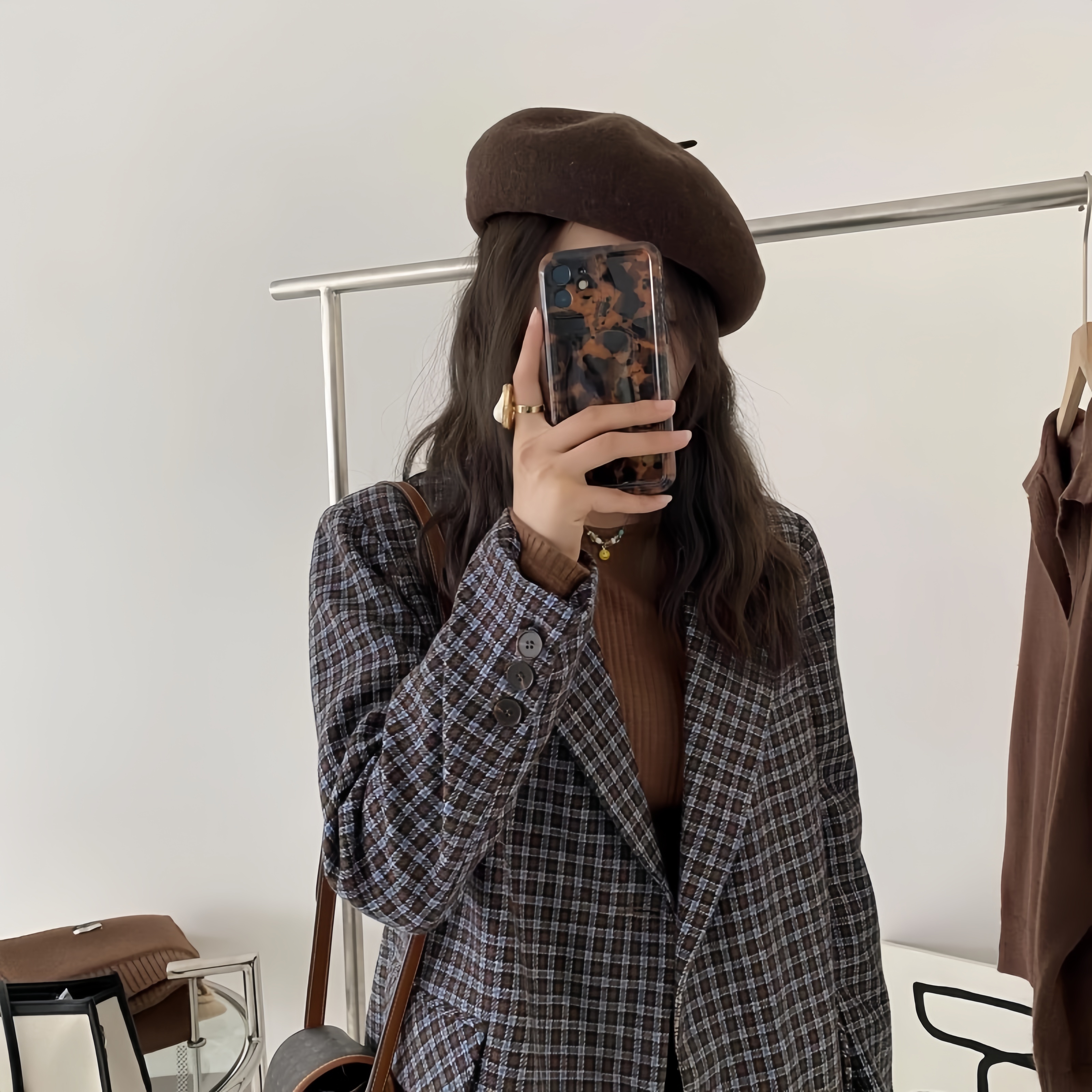 包邮！0310#设计感口袋装饰~厚实拼色呢料女宽肩西装外套  0.83KG