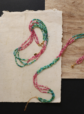 仿碧玺色珠项链新中式西瓜配色