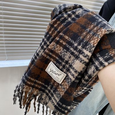 韩系格子围巾女冬季ins复古百搭厚实保暖披肩围巾  0.26KG