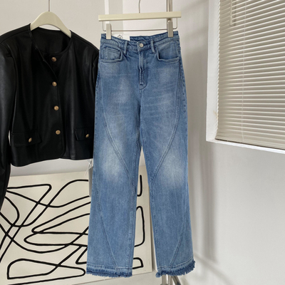 高腰线条设计感纯棉牛仔裤