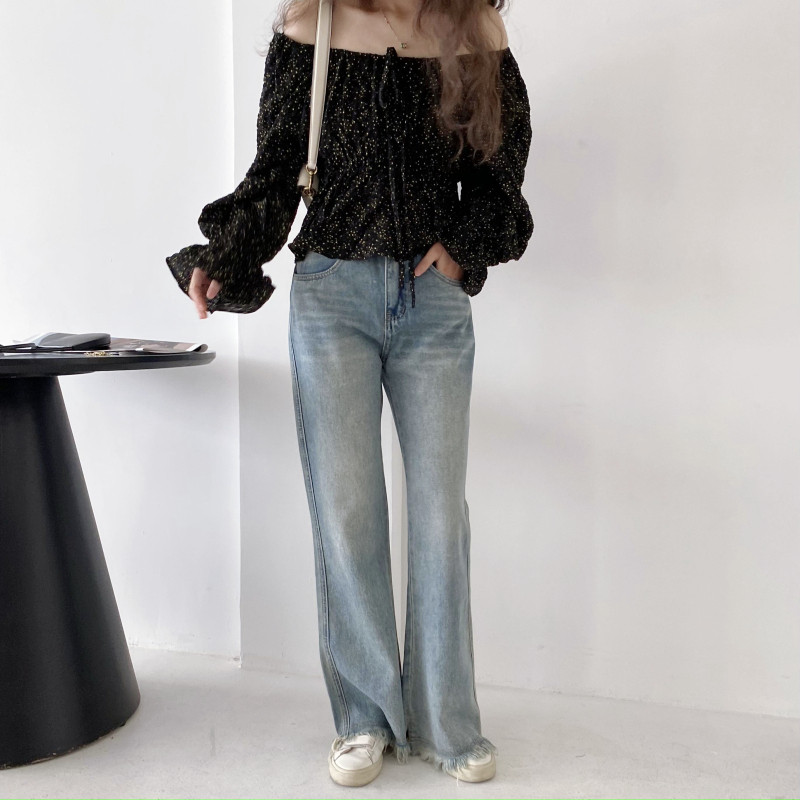 包邮！1652#复古做旧蓝高腰慵懒流苏微喇牛仔裤   0.58KG,女装/女士精品,牛仔裤,淘宝优惠券,粉丝福利购,淘宝优惠卷