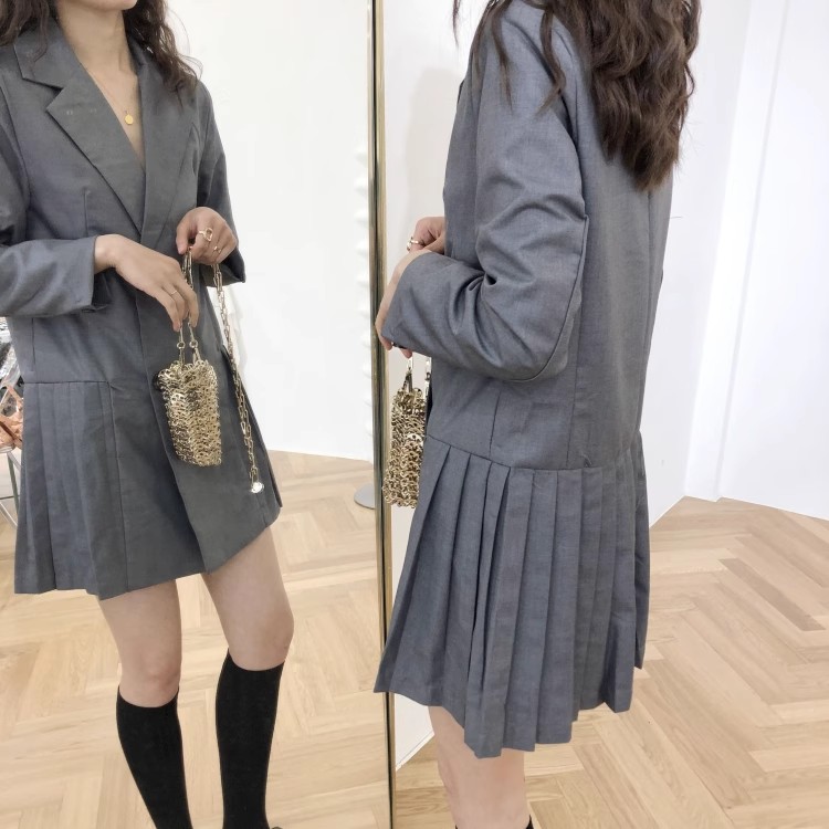 包邮!9020#双排扣设计 复古超仙甜美西装百褶裙  0.6KG