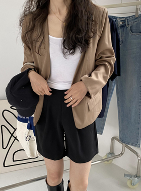 6795#简约百搭春季女通勤风质感纯色短外套西装