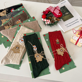圣诞欢乐 麻花纹圣诞袜雪人刺绣中筒袜 0.04KG