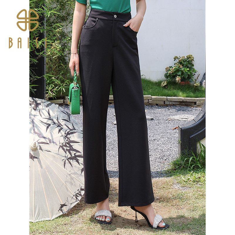 2025夏季新品百丝修身显瘦高腰休闲阔腿裤日常穿搭垂感宽松长裤女