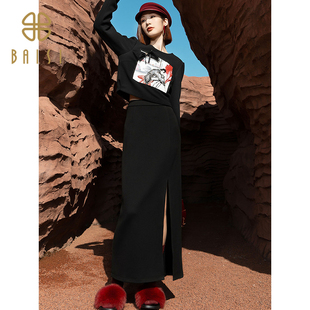 2025冬季新品百丝针织卫衣开叉连衣裙显瘦休闲长款两件套套装裙女