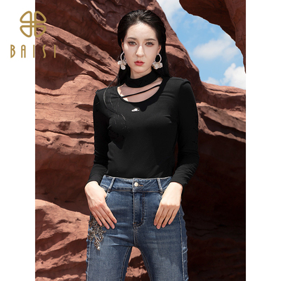 2025冬季新品百丝时尚设计感镂空长袖衬衣气质女性魅力修身上衣