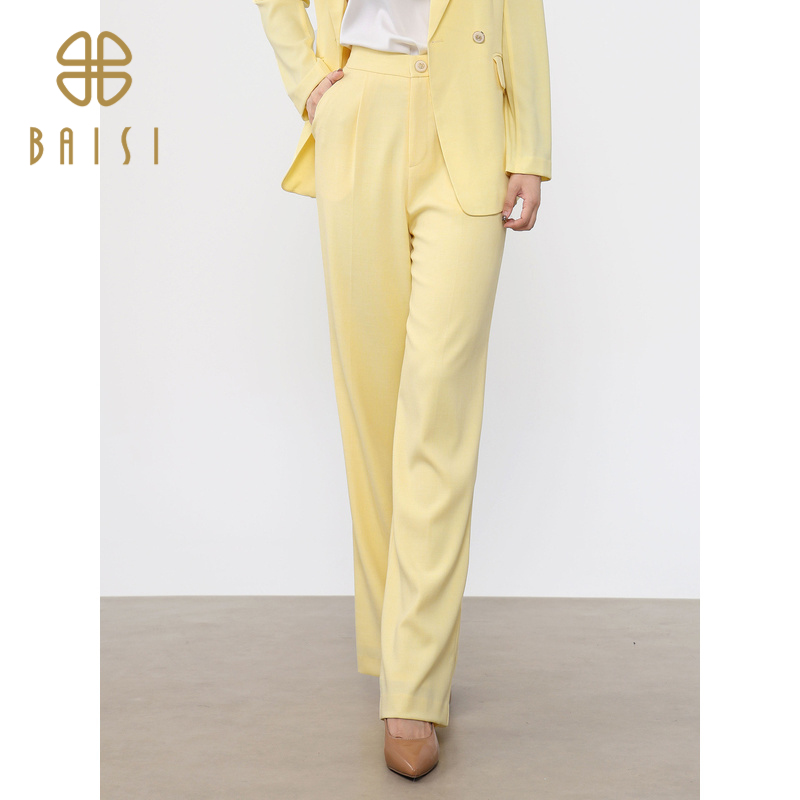 百丝高腰垂感显瘦阔腿西裤2024秋季新品糖果色舒适直筒长裤女