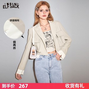 妖精的口袋衬衫拼接西装外套女2024早春新款小个子设计感短款外套