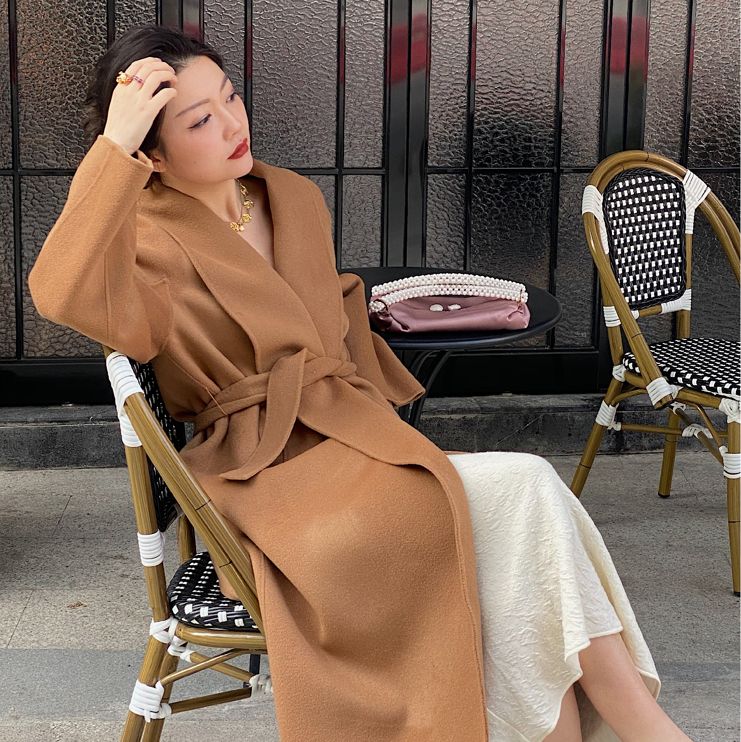 系带中长款羊毛大衣sibleu羊毛