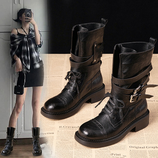 真皮马丁靴女棕色靴子短靴女款2025新款爆款女靴美拉德中筒靴冬季
