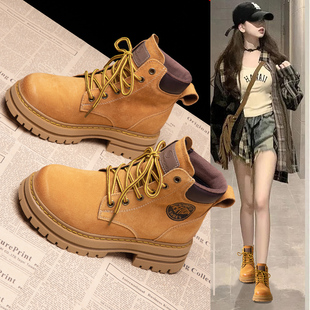 厚底马丁靴女棕色冬季冬天靴子女短靴女款女靴2026新款真皮大黄靴