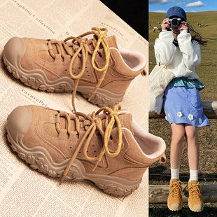 棕色女靴登山靴冬季 厚底登山鞋 2025新款 真皮马丁靴女短靴靴子女款