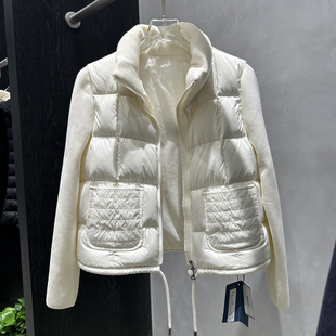 90鸭绒针织袖拼接立领轻薄羽绒服女短款2025秋冬新款时尚外套上衣