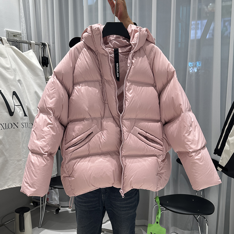 韩版中长款连帽加厚羽绒服女大码